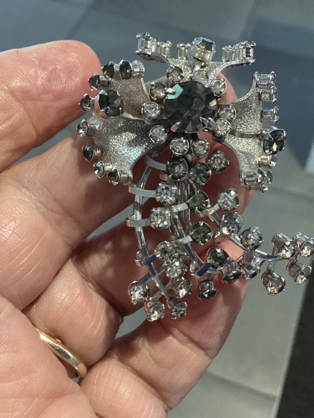 Rhinestone vintage brooch from mom’s collection, stunning spray of rhinestones